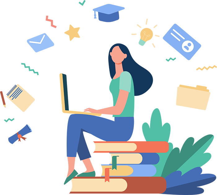 femme assise sur des livres
